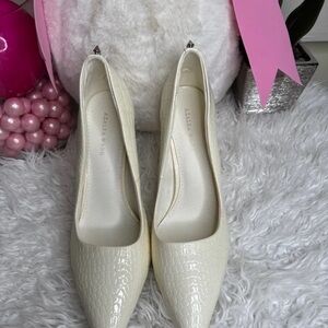 Azalea Wang Ivory Croc-Embossed Heels